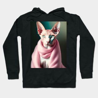 Sphynx Cat Dons a Pink Scarf Hoodie